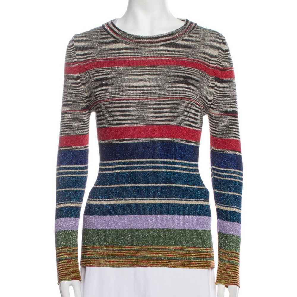 Missoni Metallic Striped Multicolor Ribbed Lightweight Sweater